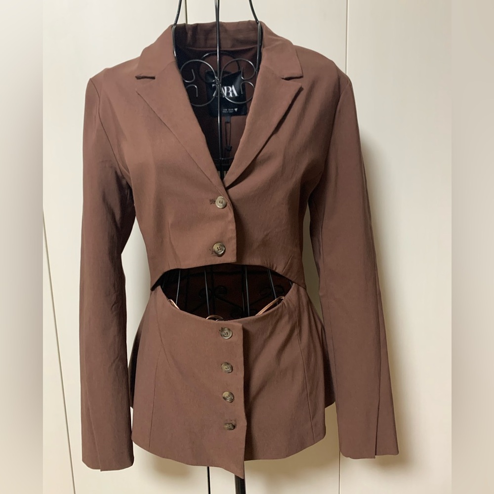 BNWT Zara Brown Women's Cutout Blazer Sz M